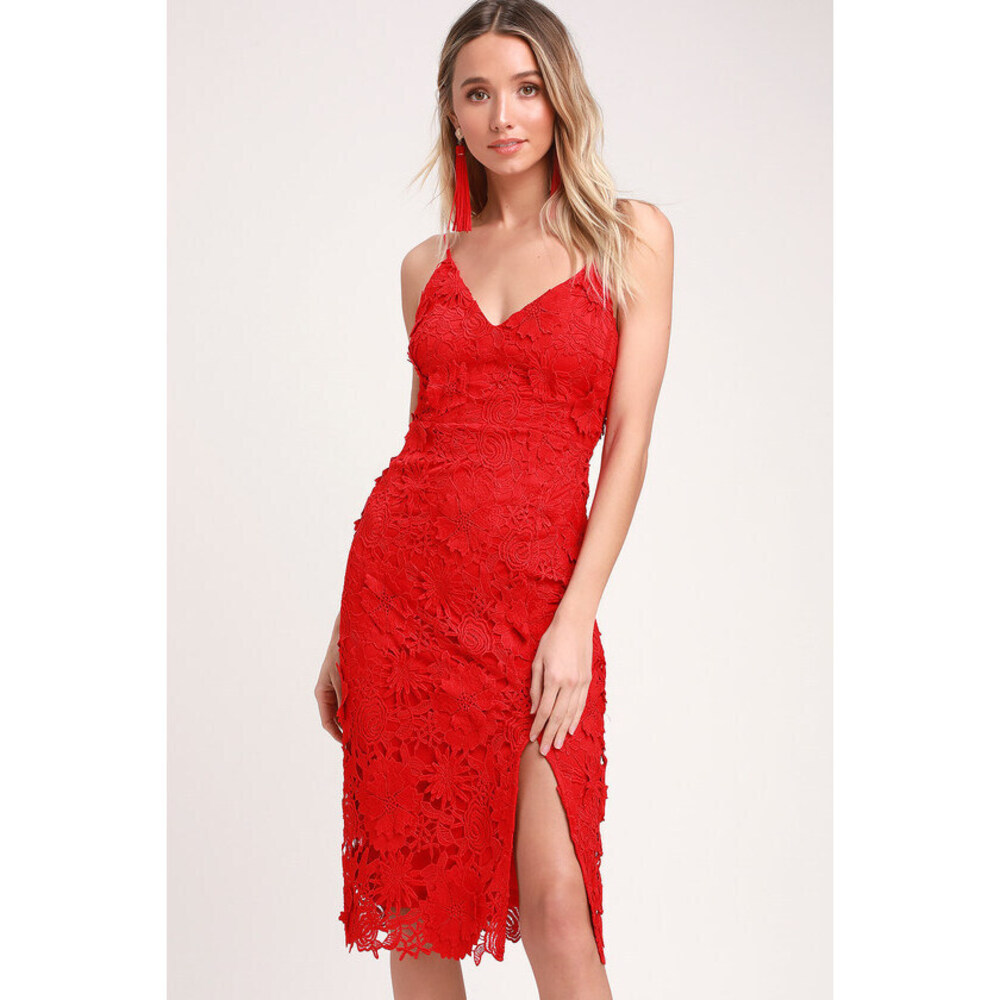 Lulus Steal Your Heart Red Crochet Lace Midi Dress - Size S